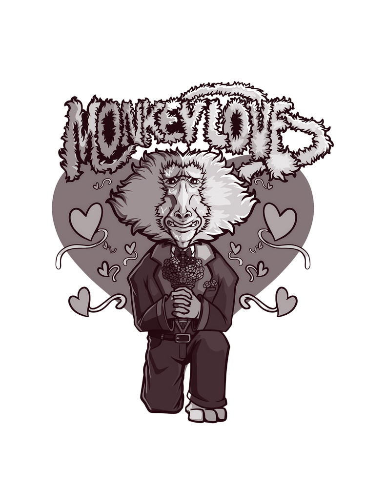 Illustration of a character in a suit with a fur hat and heart designs on a white background