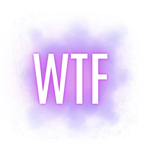 Purple 'WTF' text on a white background
