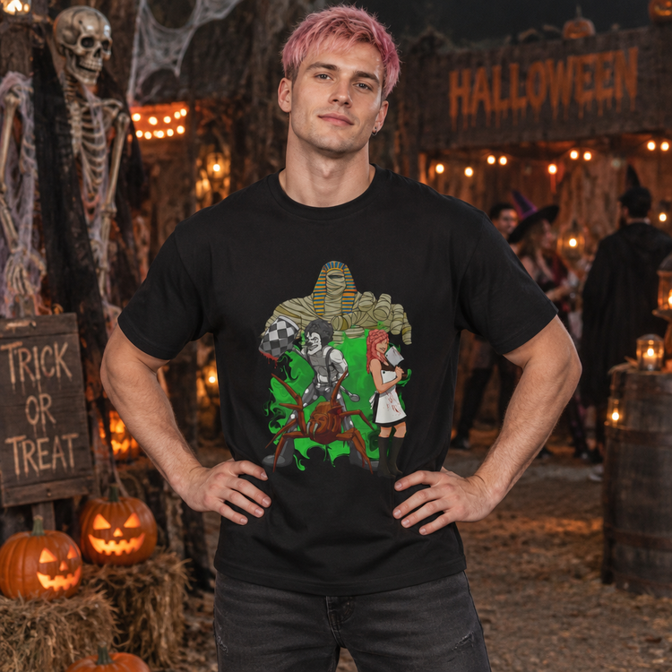 ScareJam 2026 limited edition tee worn at a Halloween fair